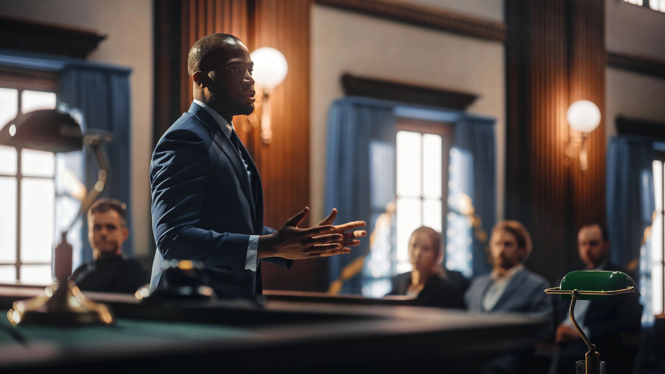 Professional presenting litigation support in courtroom